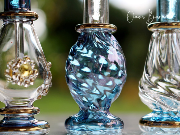 Creema限定！［ミニサイズ］エジプトガラス香水瓶 パフュームボトル アロマオイル ブルー 3本セット 5枚目の画像