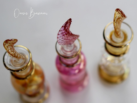 Creema限定！［ミニサイズ］エジプトガラス香水瓶 パフュームボトル アロマオイル 暖色系 3本セット 3枚目の画像