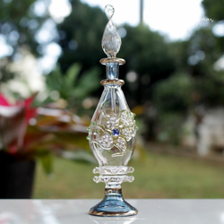 GOLD［Mサイズ］エジプトガラス香水瓶 パフュームボトル アロマオイル ブルー 2枚目の画像