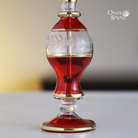 《Big SALE！》GOLD［Sサイズ］エジプトガラス香水瓶 パフュームボトル アロマオイル レッド 3枚目の画像