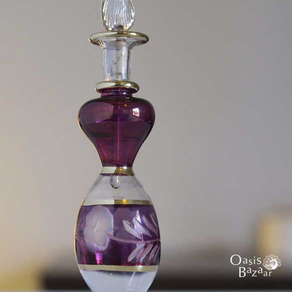 ［Sサイズ］エジプトガラス香水瓶 パフュームボトル アロマオイル パープル 2枚目の画像