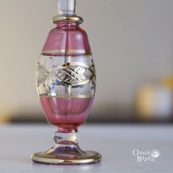 《Big SALE！》GOLD［Sサイズ］エジプトガラス香水瓶 パフュームボトル アロマオイル ピンク 4枚目の画像