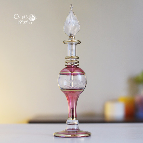 エジプトガラス香水瓶 パフュームボトル アロマオイル ピンク 1枚目の画像