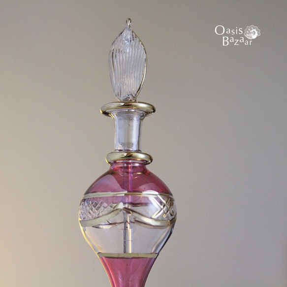 《Big SALE！》22K GOLD［Sサイズ］エジプトガラス香水瓶 パフュームボトル アロマオイル ピンク 2枚目の画像