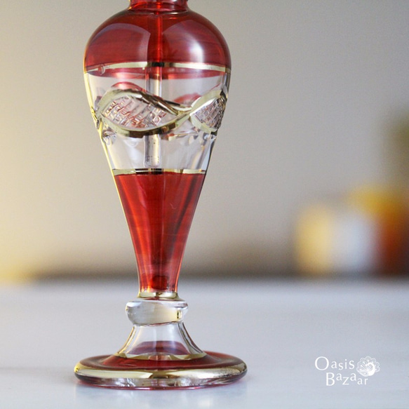 《SALE！》22K GOLD［Sサイズ］エジプトガラス香水瓶 パフュームボトル アロマオイル レッド 4枚目の画像