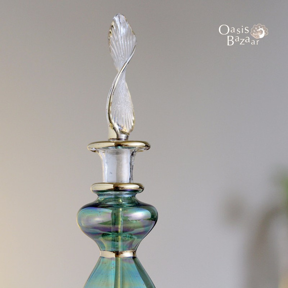 エジプトガラス香水瓶 パフュームボトル アロマオイル グリーン 2枚目の画像
