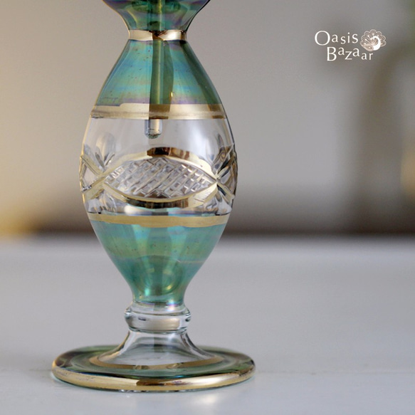 エジプトガラス香水瓶 パフュームボトル アロマオイル グリーン 4枚目の画像
