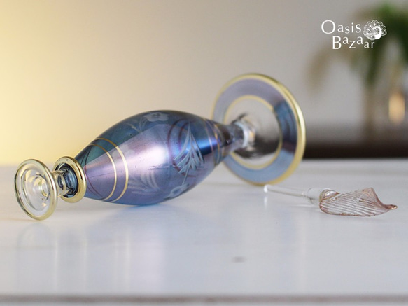 ［Mサイズ］エジプトガラス香水瓶 パフュームボトル アロマオイル ブルー 3枚目の画像