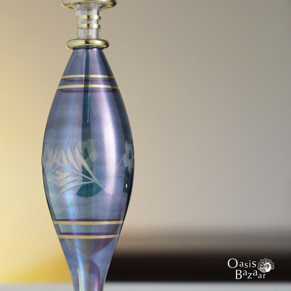 ［Mサイズ］エジプトガラス香水瓶 パフュームボトル アロマオイル ブルー 4枚目の画像
