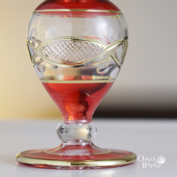 ［Mサイズ］エジプトガラス香水瓶 パフュームボトル アロマオイル レッド 4枚目の画像