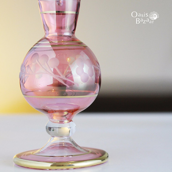 ［Mサイズ］エジプトガラス香水瓶 パフュームボトル アロマオイル ピンク 4枚目の画像