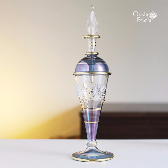 ［Lサイズ］エジプトガラス香水瓶 パフュームボトル アロマオイル ブルー 1枚目の画像