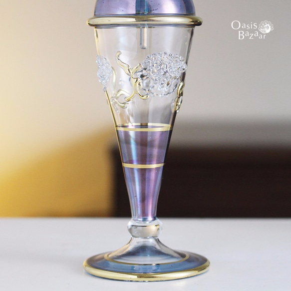［Lサイズ］エジプトガラス香水瓶 パフュームボトル アロマオイル ブルー 3枚目の画像