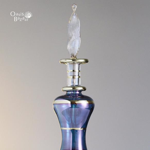 ［Lサイズ］エジプトガラス香水瓶 パフュームボトル アロマオイル ブルー 2枚目の画像
