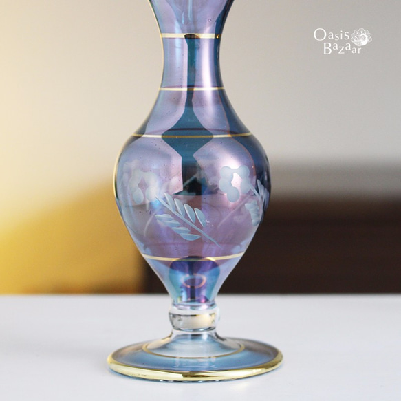 ［Lサイズ］エジプトガラス香水瓶 パフュームボトル アロマオイル ブルー 3枚目の画像