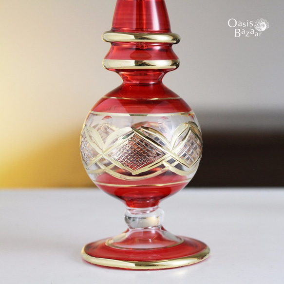 ［Lサイズ］エジプトガラス香水瓶 パフュームボトル アロマオイル レッド 3枚目の画像
