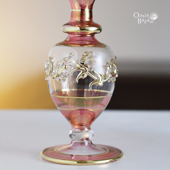 ［Lサイズ］エジプトガラス香水瓶 パフュームボトル アロマオイル ピンク 3枚目の画像