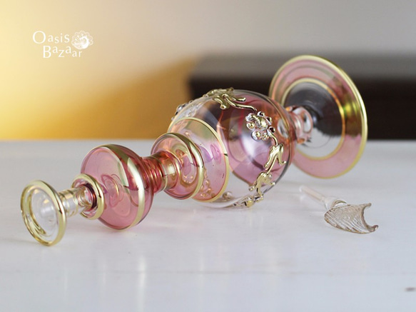 ［Lサイズ］エジプトガラス香水瓶 パフュームボトル アロマオイル ピンク 4枚目の画像