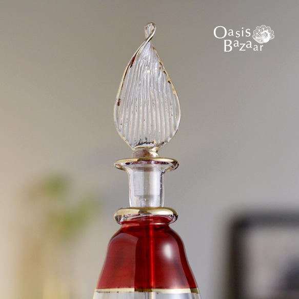 《SALE！》GOLD［Sサイズ］エジプトガラス香水瓶 パフュームボトル アロマオイル レッド 2枚目の画像