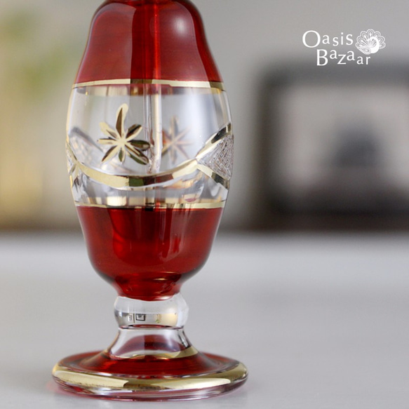《SALE！》GOLD［Sサイズ］エジプトガラス香水瓶 パフュームボトル アロマオイル レッド 3枚目の画像