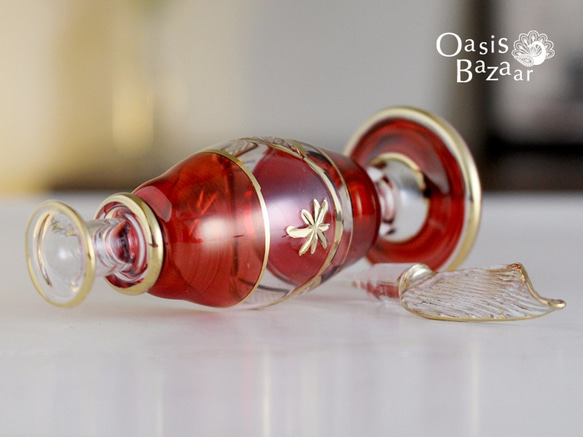 《SALE！》GOLD［Sサイズ］エジプトガラス香水瓶 パフュームボトル アロマオイル レッド 4枚目の画像