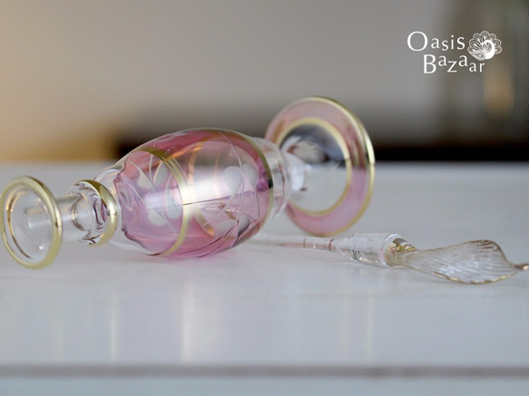 《SALE！》GOLD［Sサイズ］エジプトガラス香水瓶 パフュームボトル アロマオイル ピンク 4枚目の画像