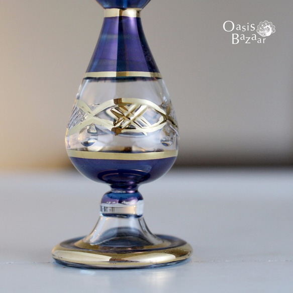 ［Sサイズ］エジプトガラス香水瓶 パフュームボトル アロマオイル ブルー 3枚目の画像