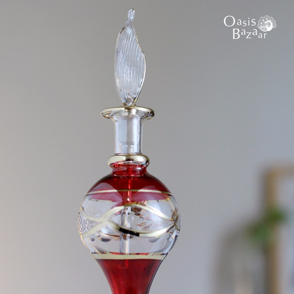 《SALE！》GOLD［Sサイズ］エジプトガラス香水瓶 パフュームボトル アロマオイル レッド 2枚目の画像