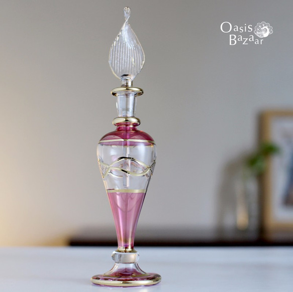 《SALE！》GOLD［Sサイズ］エジプトガラス香水瓶 パフュームボトル アロマオイル ピンク 1枚目の画像