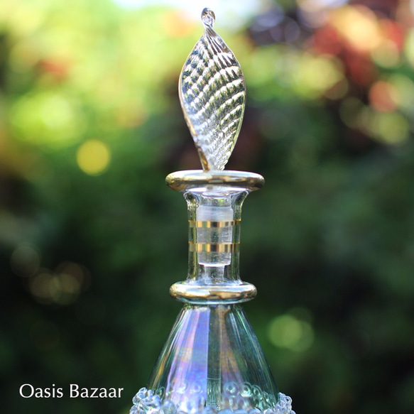 ［Sサイズ］エジプトガラス香水瓶 パフュームボトル アロマオイル グリーン 3枚目の画像