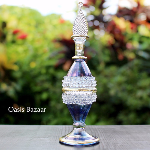 ［Sサイズ］エジプトガラス香水瓶 パフュームボトル アロマオイル ブルー 2枚目の画像
