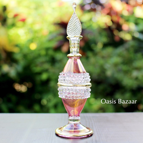 22K GOLD［Sサイズ］エジプトガラス香水瓶 パフュームボトル アロマオイル ピンク 2枚目の画像