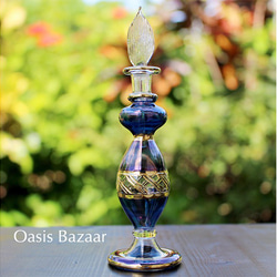 ［Sサイズ］エジプトガラス香水瓶 パフュームボトル アロマオイル ブルー 1枚目の画像
