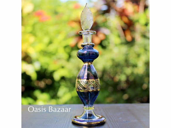 ［Sサイズ］エジプトガラス香水瓶 パフュームボトル アロマオイル ブルー 1枚目の画像