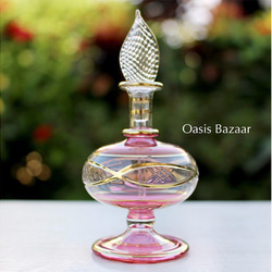 ［Sサイズ］エジプトガラス香水瓶 パフュームボトル アロマオイル ピンク 1枚目の画像
