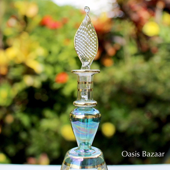 ［MSサイズ］エジプトガラス香水瓶 パフュームボトル アロマオイル グリーン 3枚目の画像