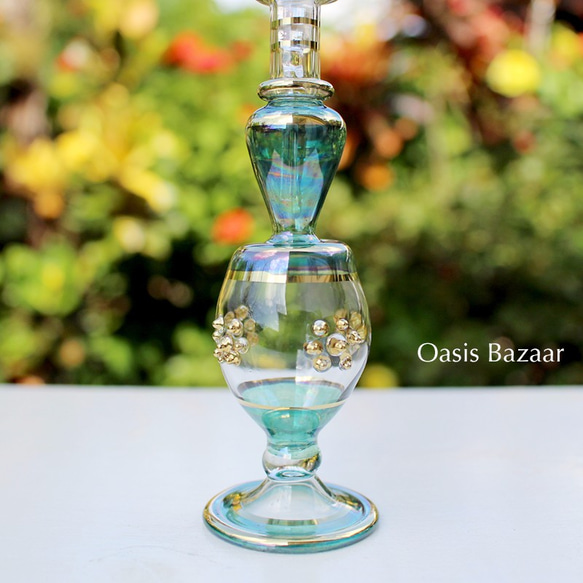 ［MSサイズ］エジプトガラス香水瓶 パフュームボトル アロマオイル グリーン 4枚目の画像