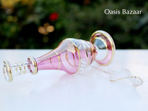 ［Sサイズ］エジプトガラス香水瓶 パフュームボトル アロマオイル ピンク 5枚目の画像
