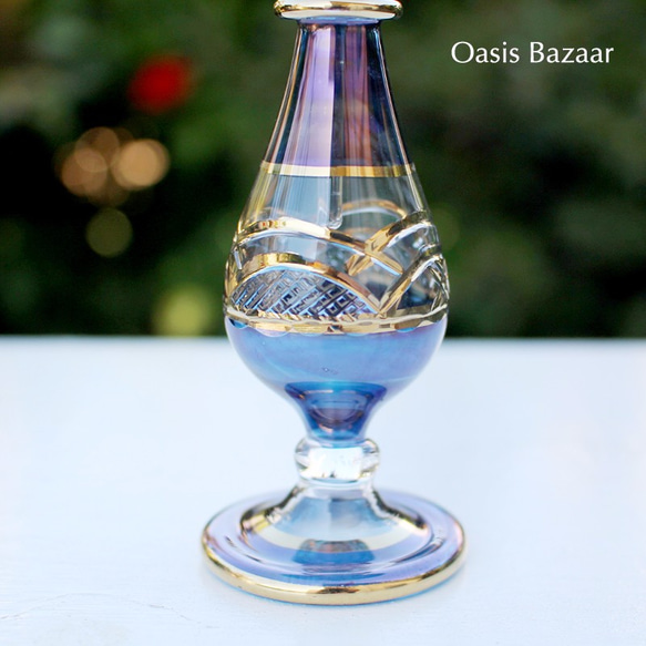 ［Sサイズ］エジプトガラス香水瓶 パフュームボトル アロマオイル ブルー 4枚目の画像