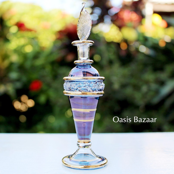 22K GOLD［Sサイズ］エジプトガラス香水瓶 パフュームボトル アロマオイル ブルー 2枚目の画像