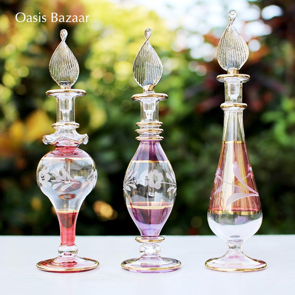 ［送料無料］エジプトガラス香水瓶 パフュームボトル アロマオイル アロマディフューザー 3本セット 2枚目の画像