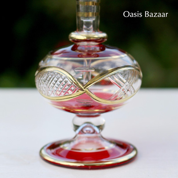 22K GOLD［Sサイズ］エジプトガラス香水瓶 パフュームボトル アロマオイル　レッド 4枚目の画像