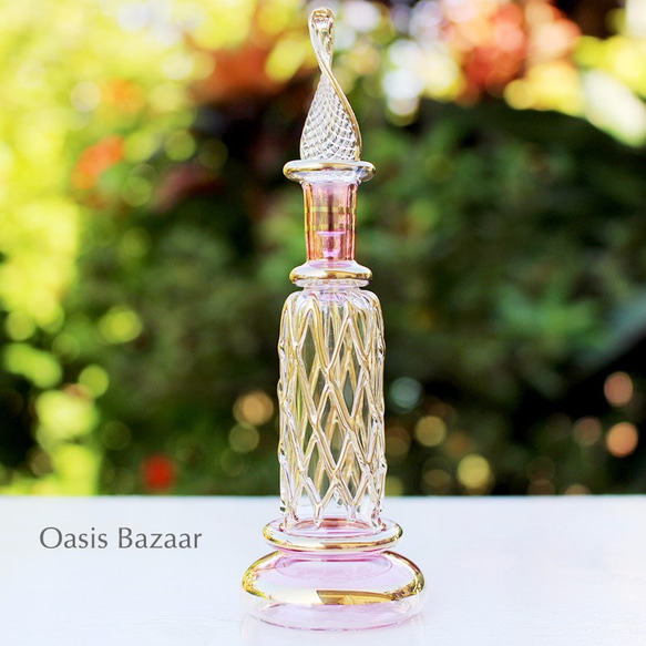 22K GOLD［Sサイズ］エジプトガラス香水瓶 パフュームボトル アロマオイル ピンク 2枚目の画像