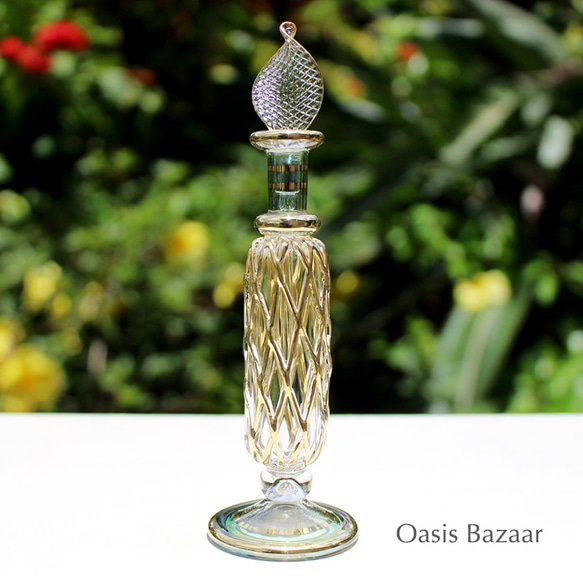 22K GOLD［MSサイズ］エジプトガラス香水瓶 パフュームボトル アロマオイル グリーン 2枚目の画像