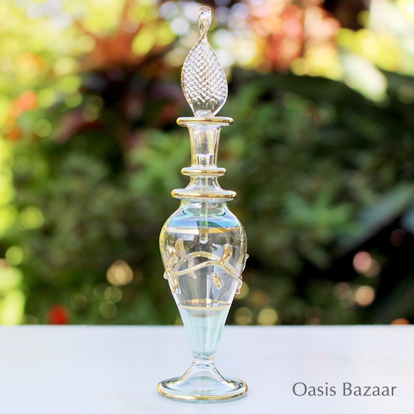 22K GOLD［Sサイズ］エジプトガラス香水瓶 パフュームボトル アロマオイル グリーン 2枚目の画像