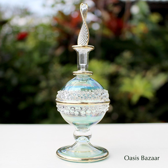 22K GOLD［Sサイズ］エジプトガラス香水瓶 パフュームボトル アロマオイル グリーン 2枚目の画像