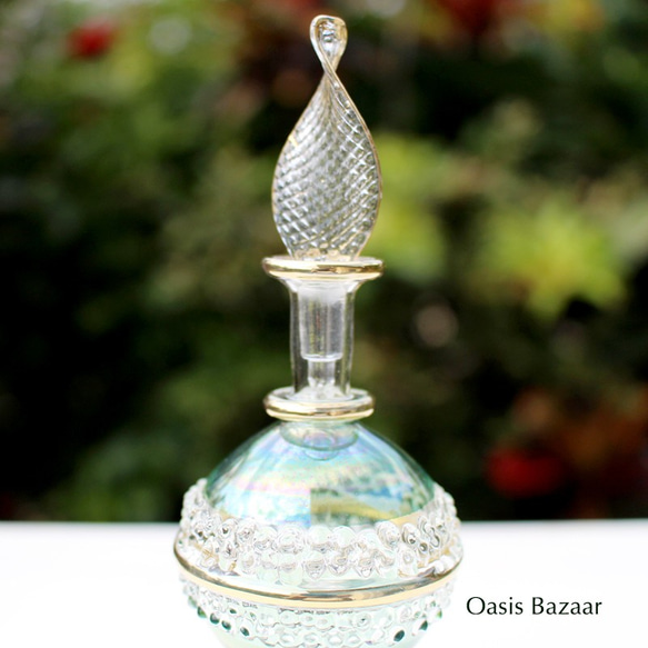 22K GOLD［Sサイズ］エジプトガラス香水瓶 パフュームボトル アロマオイル グリーン 3枚目の画像