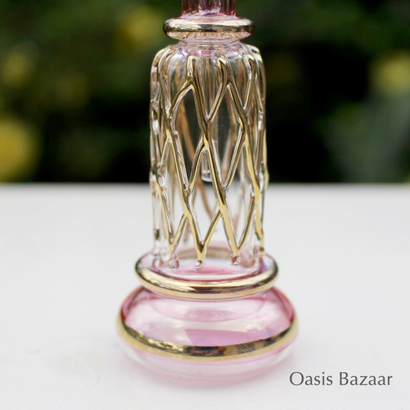 22K GOLD［Sサイズ］エジプトガラス香水瓶 パフュームボトル アロマオイル ピンク 4枚目の画像