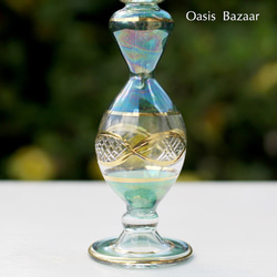 ［Sサイズ］エジプトガラス香水瓶 パフュームボトル アロマオイル グリーン 4枚目の画像