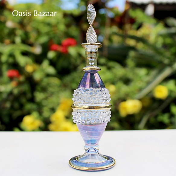 22K GOLD［Sサイズ］エジプトガラス香水瓶 パフュームボトル アロマオイル ブルー 2枚目の画像